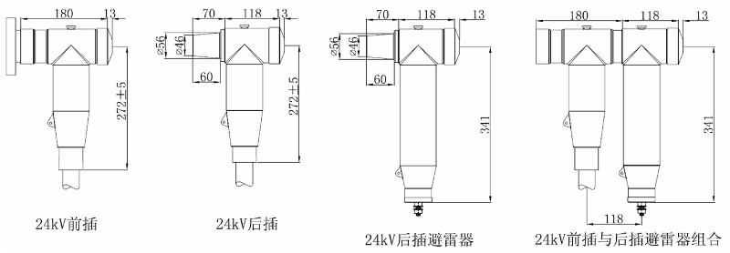 尊龙凯时百家乐核材24kV欧式630A屏蔽型可分离连接器尺寸图.gif